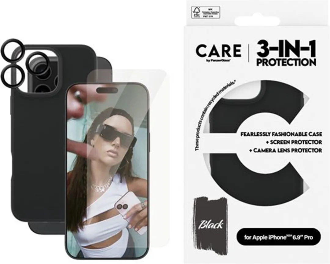 PanzerGlass PG-B1396+95878+95891 iPhone 16 Pro Max Beschermer Bundel - Doorzichtig zwart