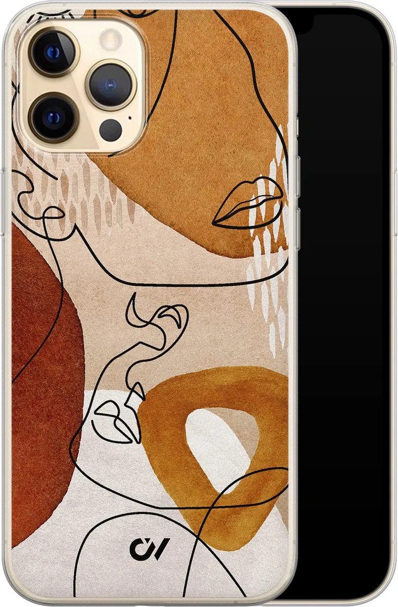 Casevibes iPhone 12 Hoesje Abstract Shape Faces - Bruin