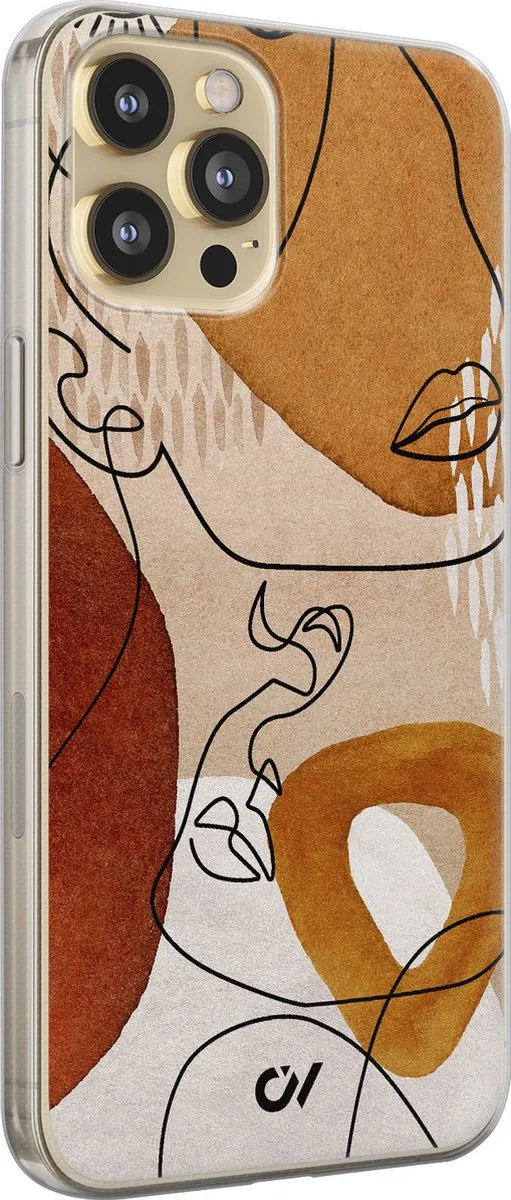 Casevibes iPhone 12 Hoesje Abstract Shape Faces - Bruin
