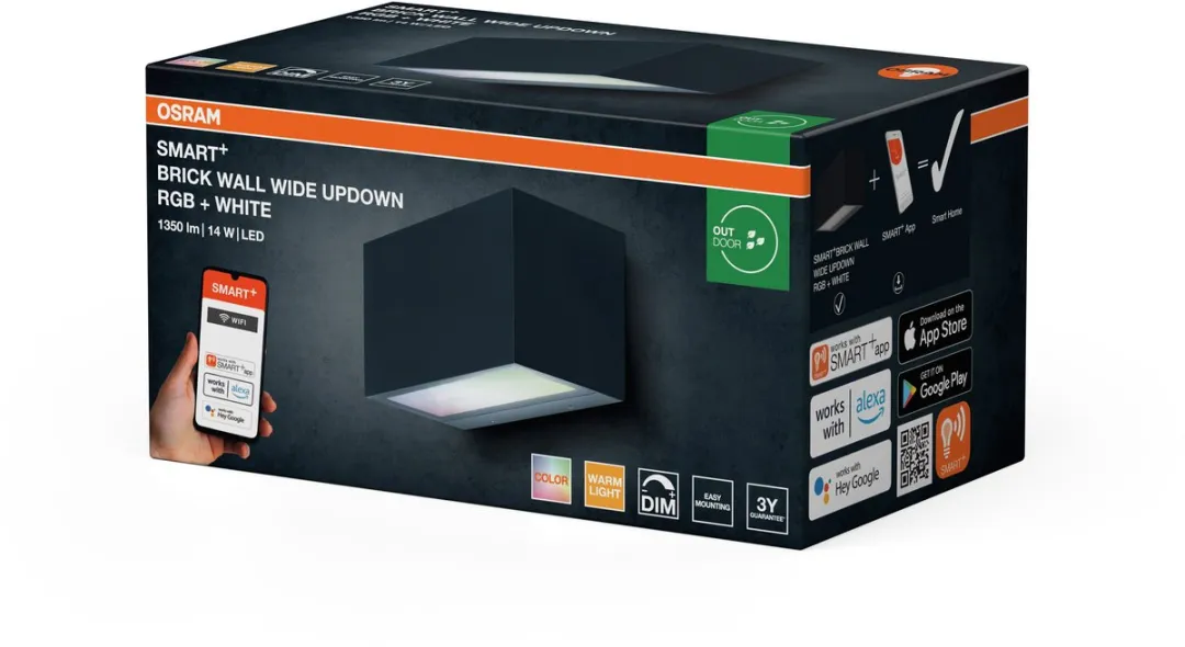 Osram SMART+ WiFi Brick Brede Wandlamp 14W RGB+W - Donkergrijs