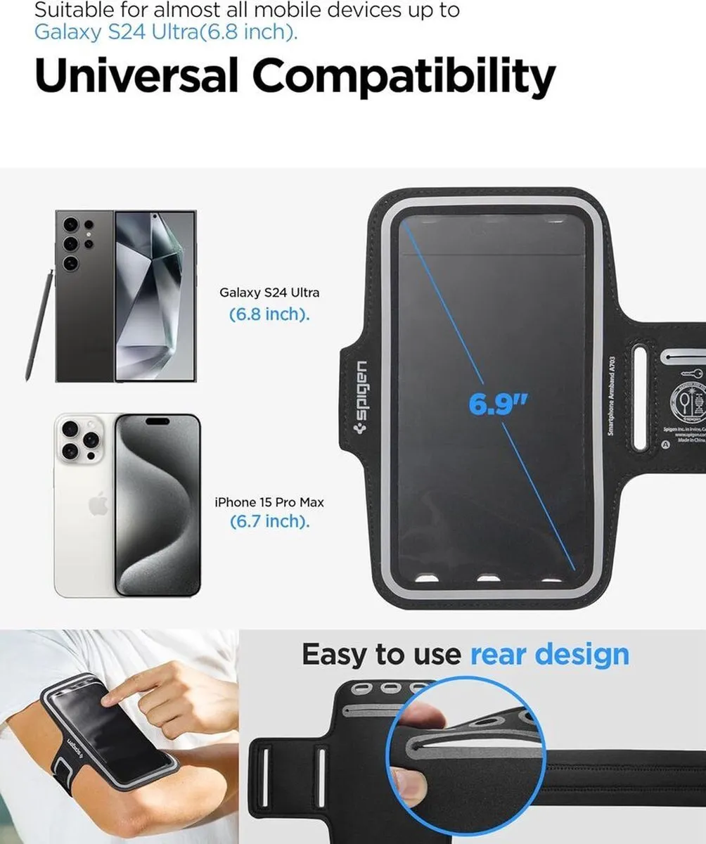 Spigen A703 Sportarmband 6,9" - Zwart - afbeelding 3 van 6