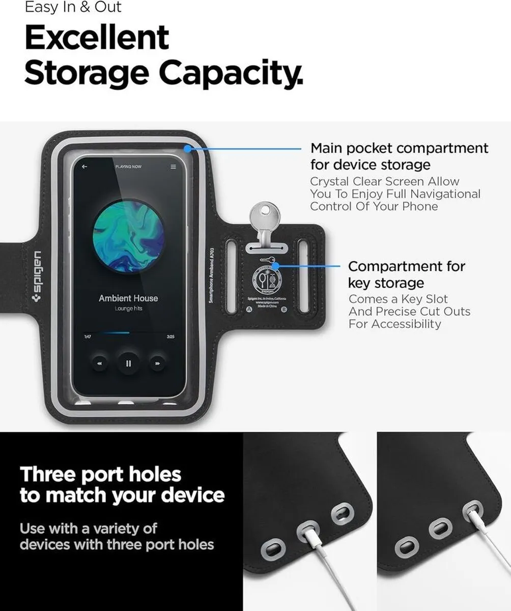Spigen A703 Sportarmband 6,9" - Zwart - afbeelding 6 van 6