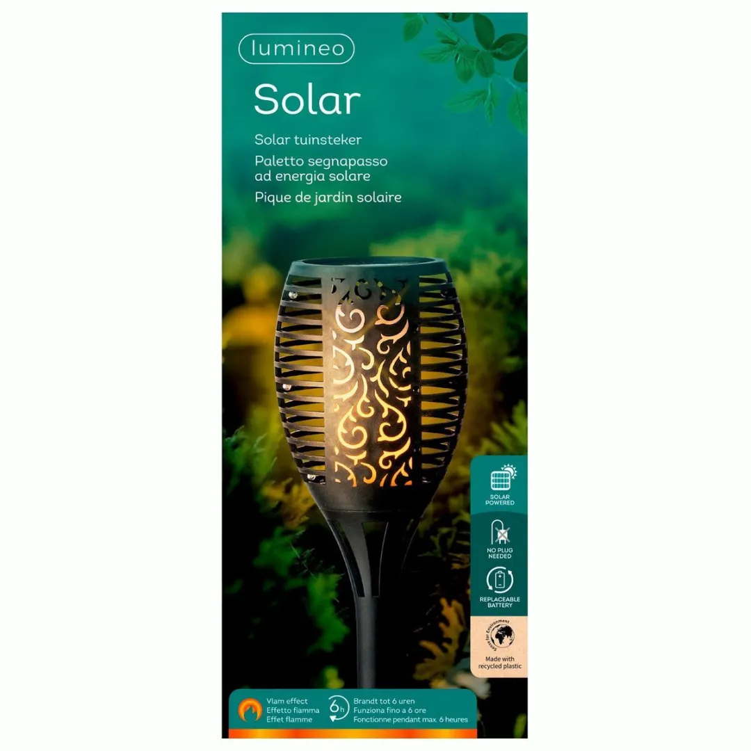 Lumineo Solar Tuinlampen 4x - Vlam-effect - 61cm - Brons