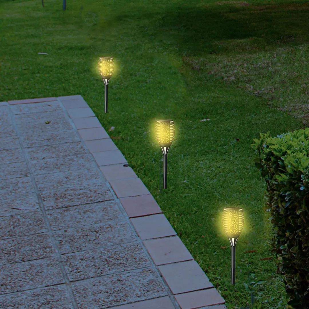 Lumineo Solar Tuinlampen 4x - Vlam-effect - 61cm - Brons