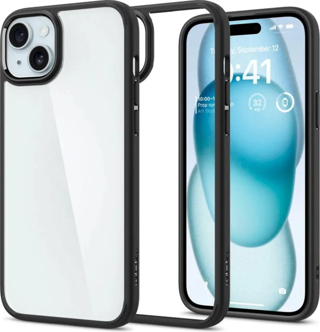 Spigen Crystal Hybrid ACS06462 Hoesje - iPhone 15 Plus - Transparant Zwart