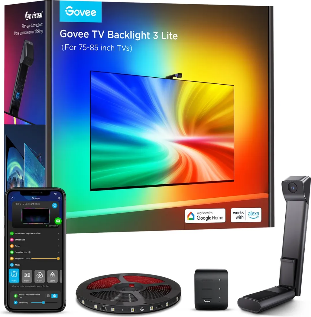 Govee TV Backlight 3 Lite 75-85" RGBICW LED-strip - 150 LED - App-bediening - Zwart