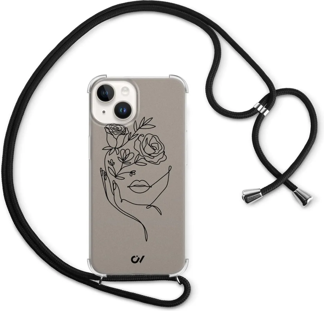 Casevibes iPhone 14 Telefoonhoesje - Oneline Face Flower - Bruin