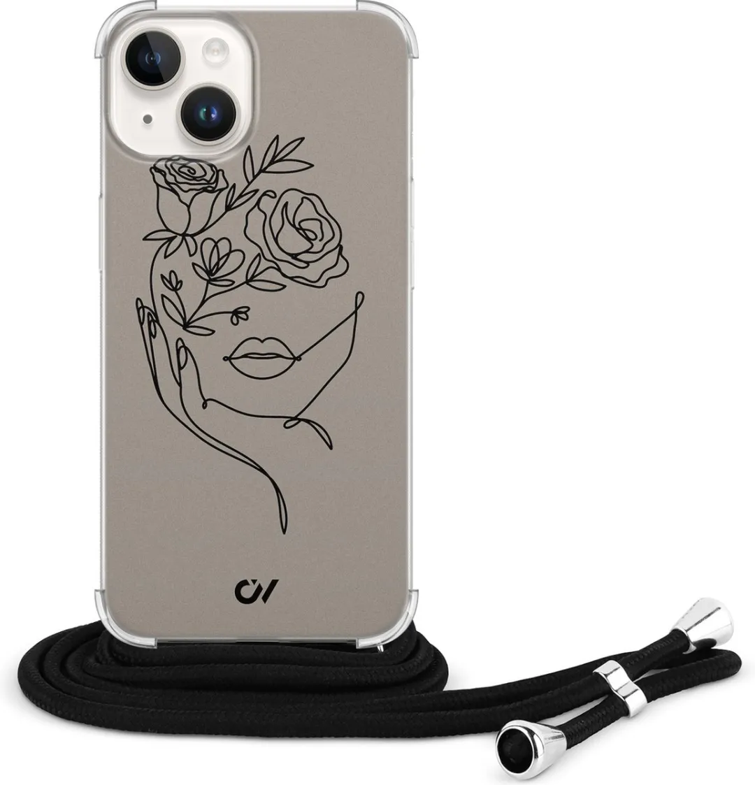 Casevibes iPhone 14 Telefoonhoesje - Oneline Face Flower - Bruin