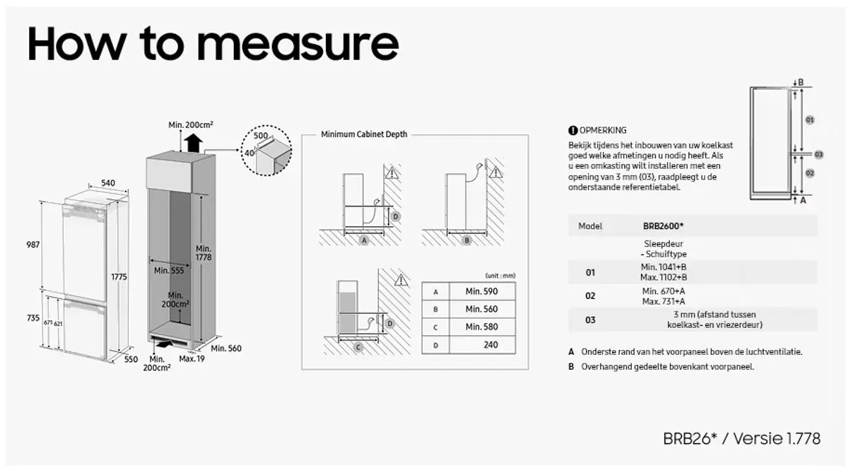Samsung BRB80F26CES0 Inbouw Koelvriescombinatie 267L - Wit