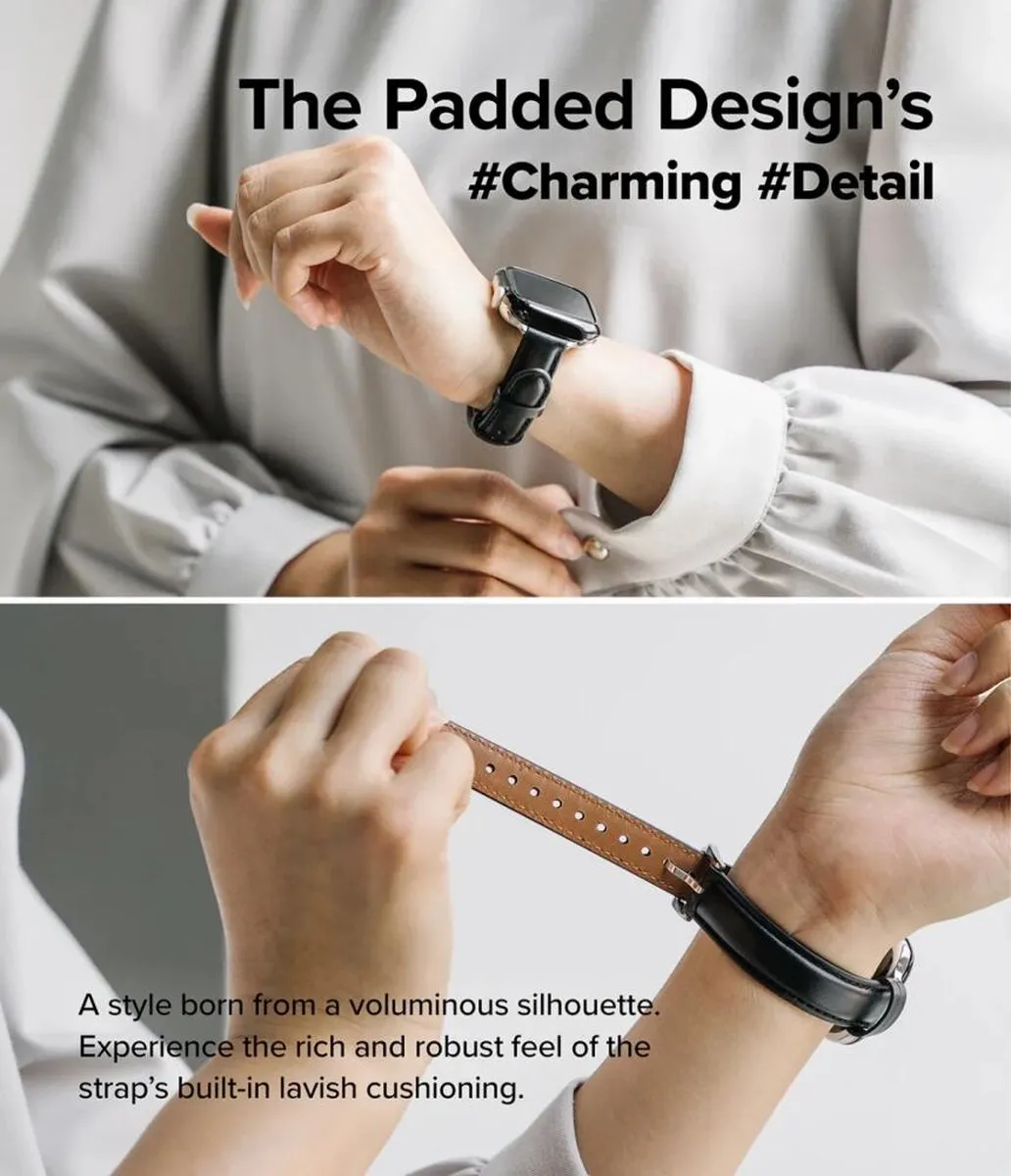 Ringke Leather One Padded Slim - Apple Watch Band - Zwart