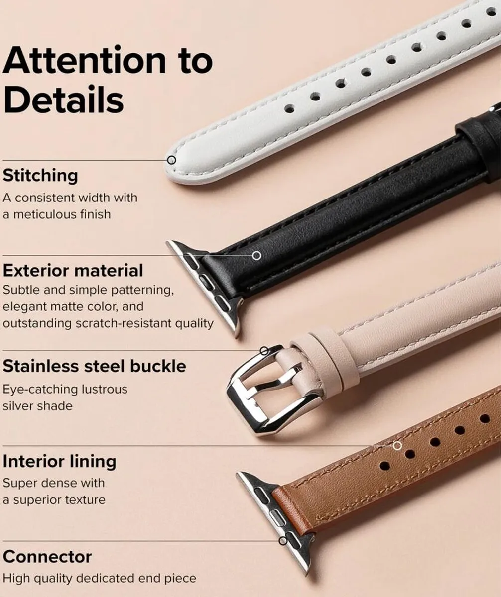 Ringke Leather One Padded Slim - Apple Watch Band - Zwart - afbeelding 6 van 6