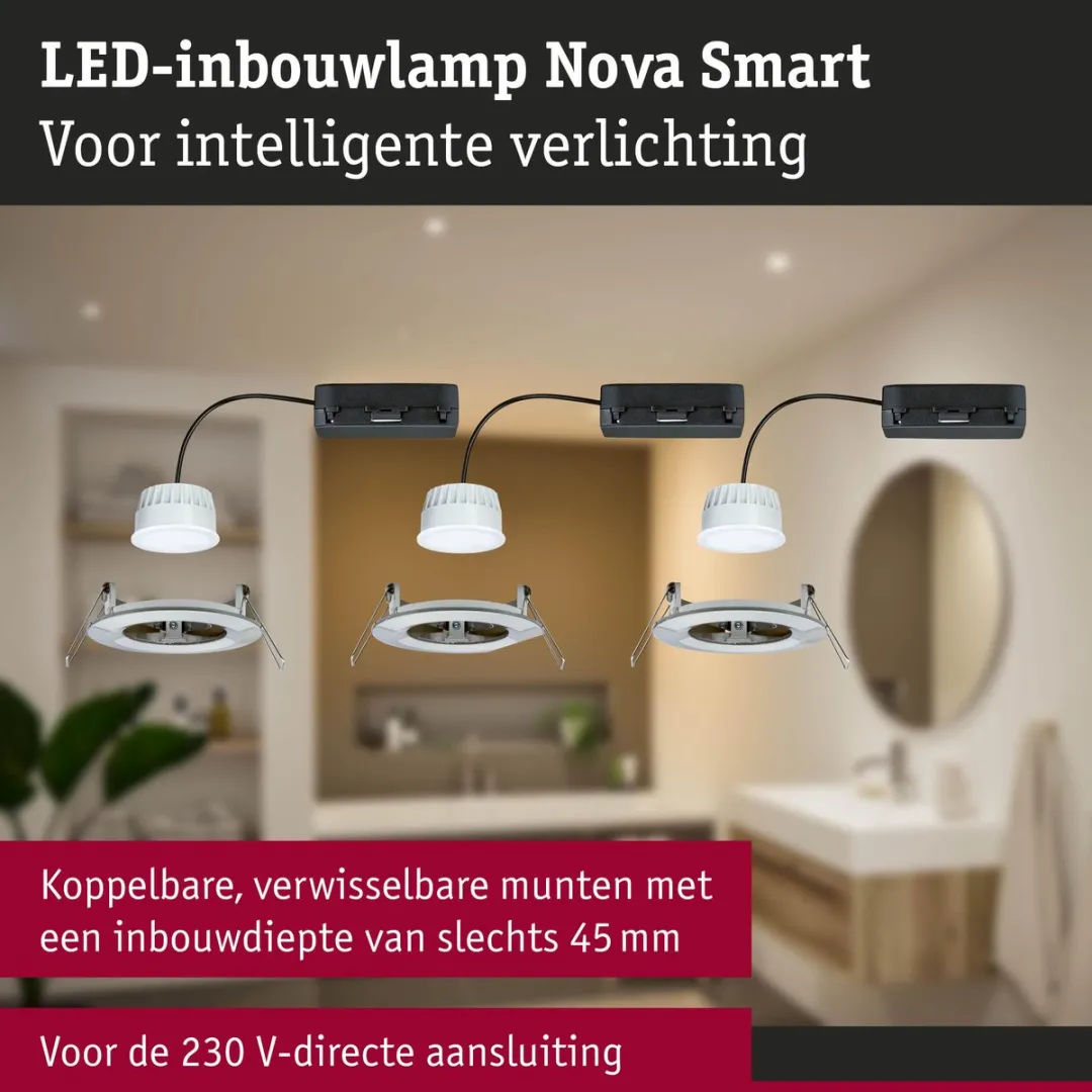 Paulmann Nova Coin LED-inbouwlamp 6W 530lm IP44 Tunable White - Wit mat