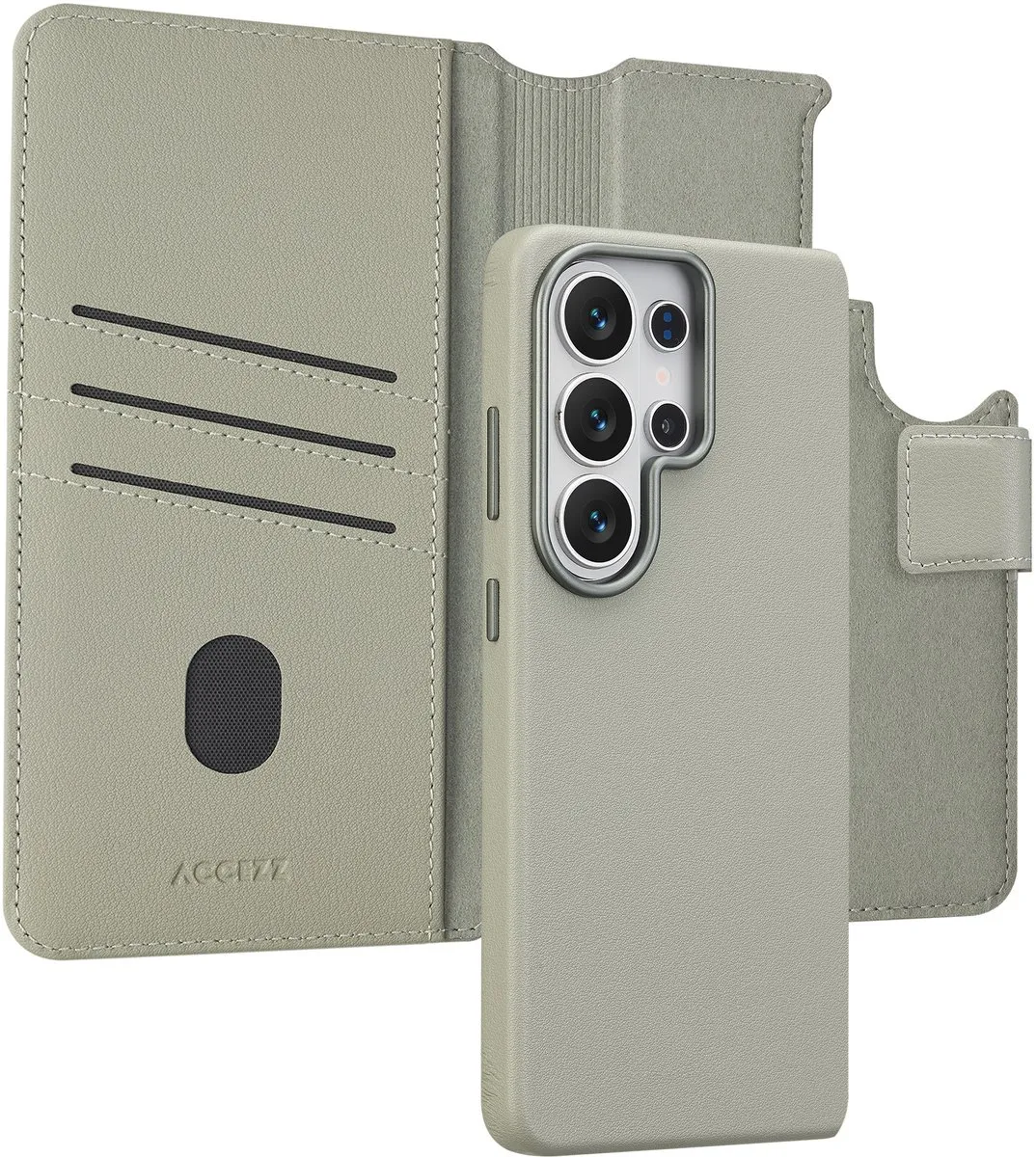 Accezz Hoesje Samsung Galaxy S26 Ultra - Leather Bookcase 2-in-1 - Lichtgrijs