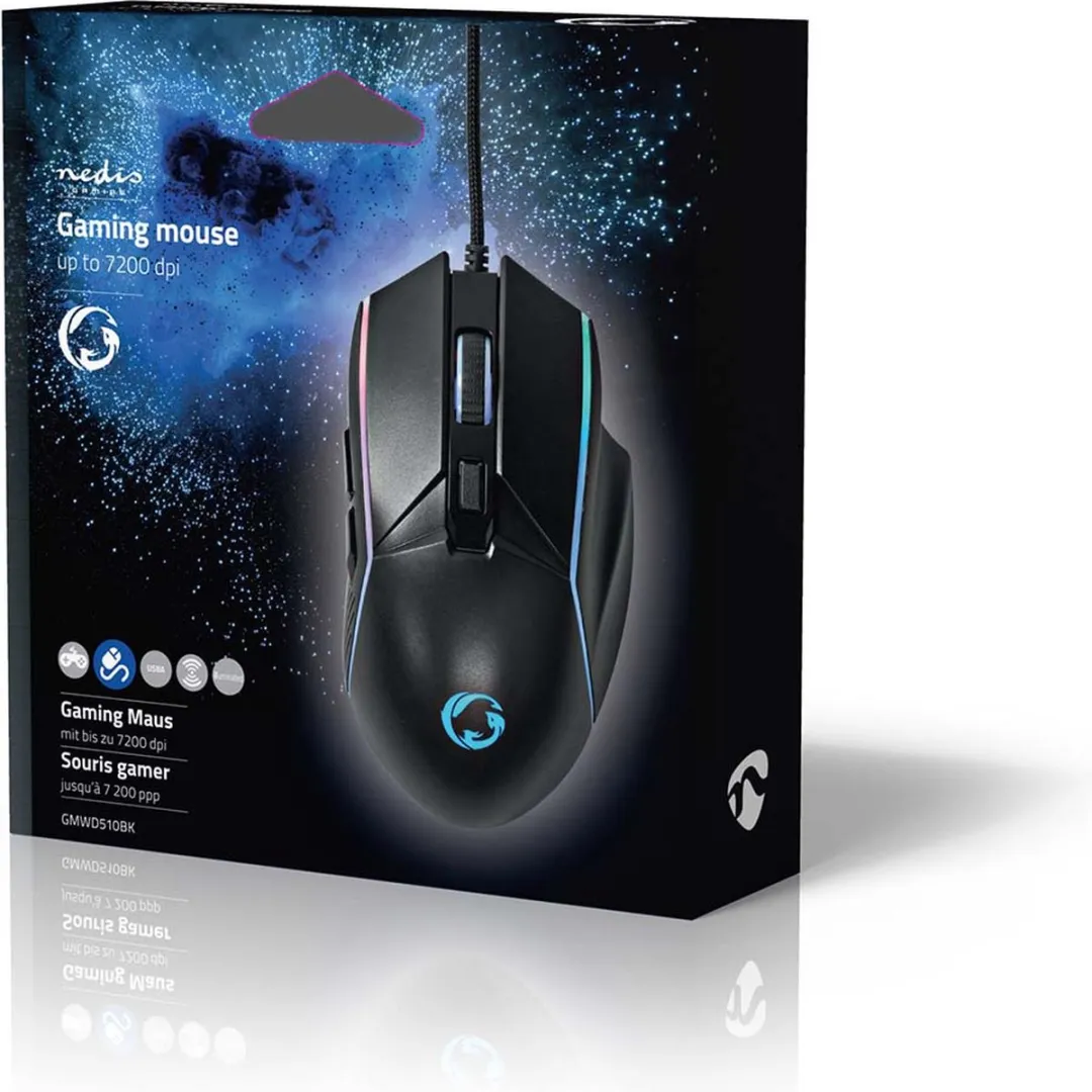 Nedis GMWD510BK Gaming Muis - Bedraad - 7200 DPI - Zwart