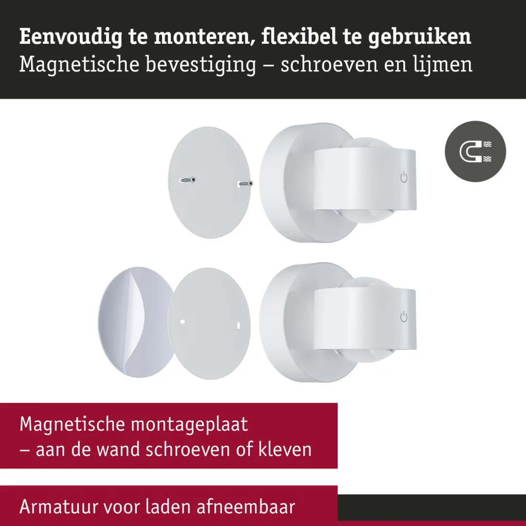 Paulmann Zorik LED Wandlamp IP44 - 2x1,1W 2700K - Oplaadbaar Wit