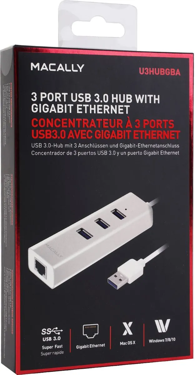 Macally U3HUBGBA USB-A 3.0 Hub - 3 Poorten - Zilver - afbeelding 6 van 6