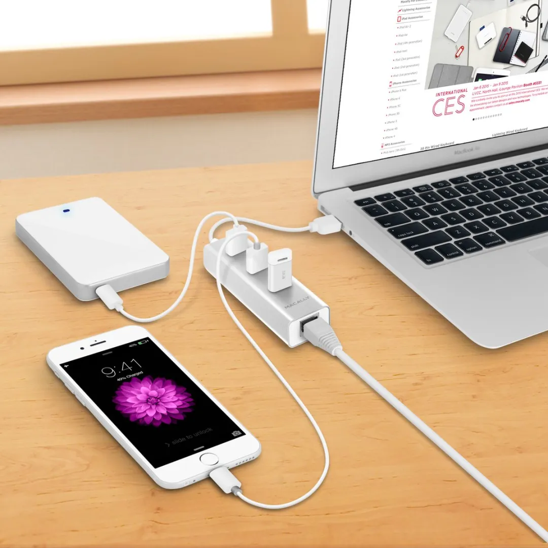Macally U3HUBGBA USB-A 3.0 Hub - 3 Poorten - Zilver