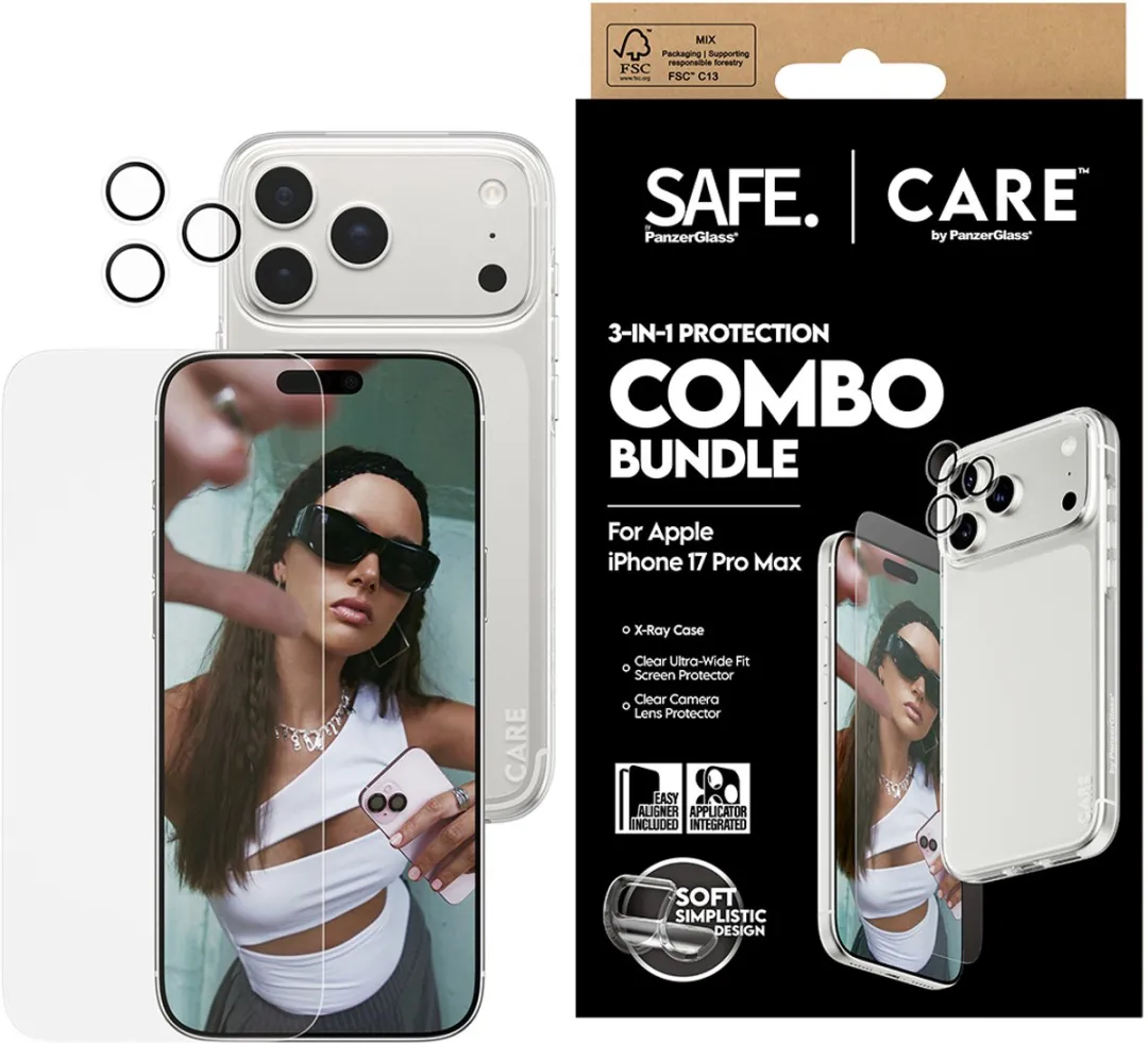 PanzerGlass SAFE. CARE 3-in-1 Combo iPhone 17 Pro Max - Schermhoes & Lens