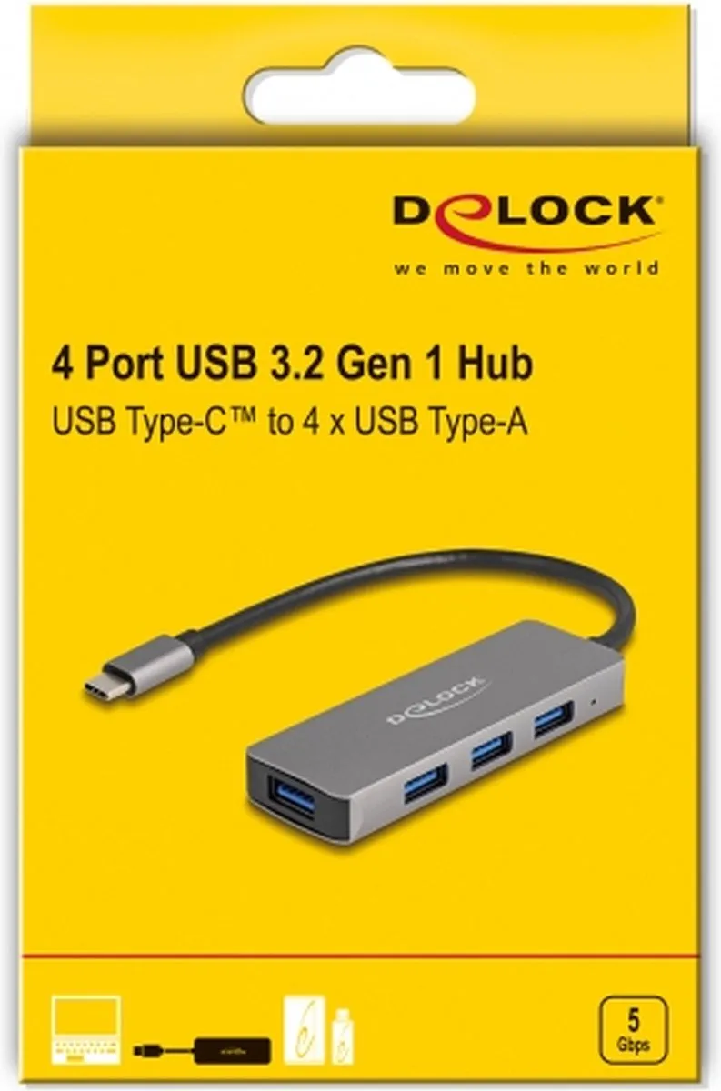 Delock 63173 USB Hub 5Gbps - 4 Poorten Zwart