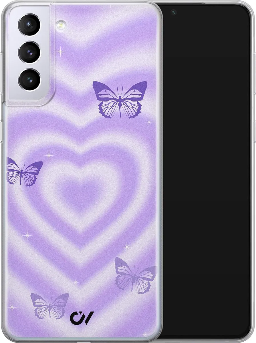 Casevibes Samsung Galaxy S21 Hoesje - Paars - Retro Hart Vlinder