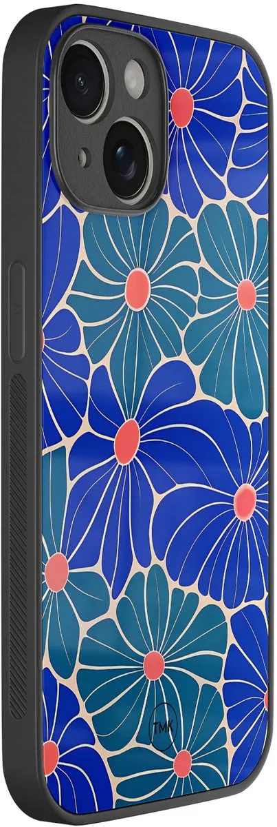 Casevibes iPhone 14 Hoesje Indigo Bloemen - Blauw - TPU Luxe