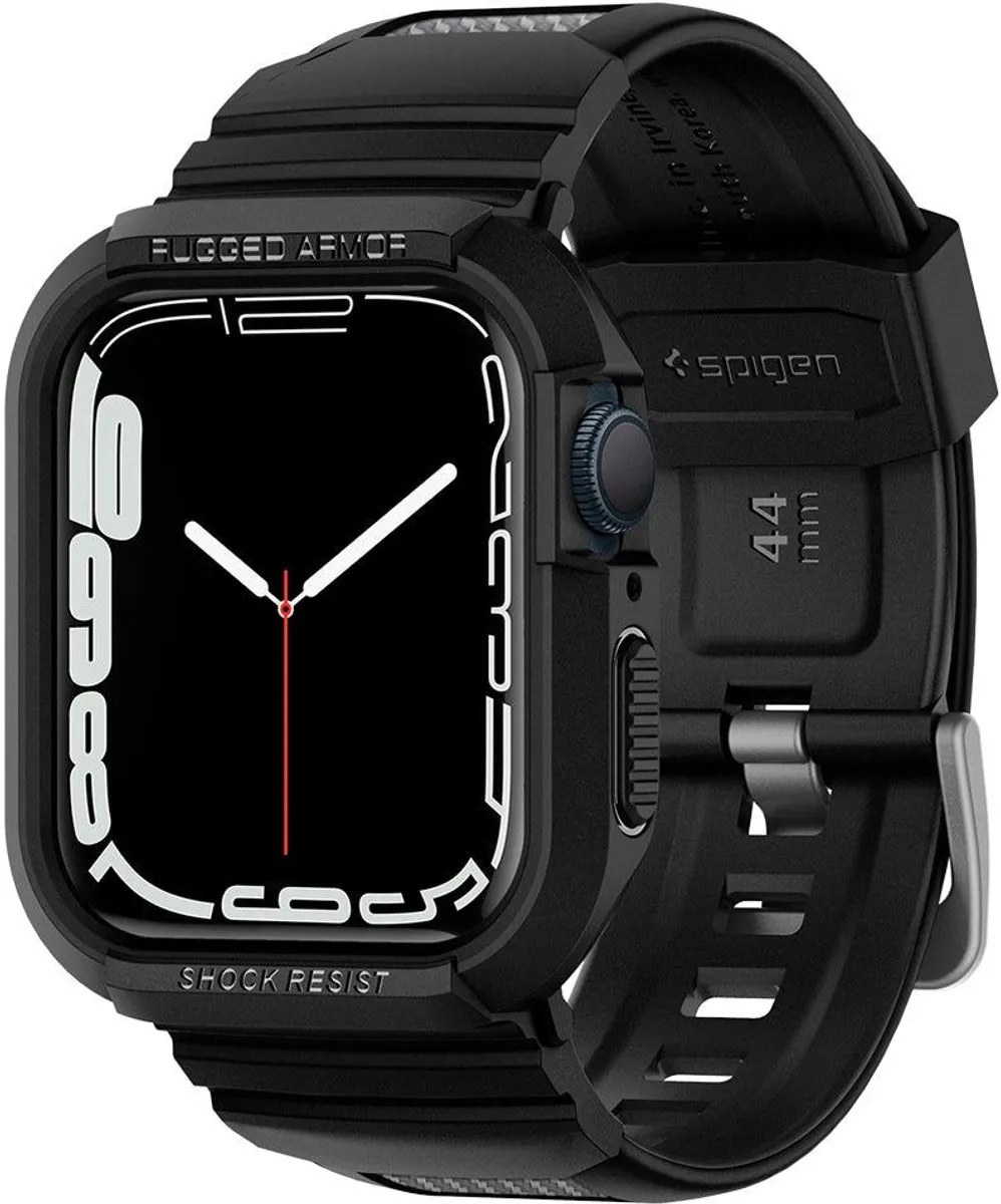 Spigen Rugged Armor Pro Bandje - Apple Watch 44/45mm - Zwart