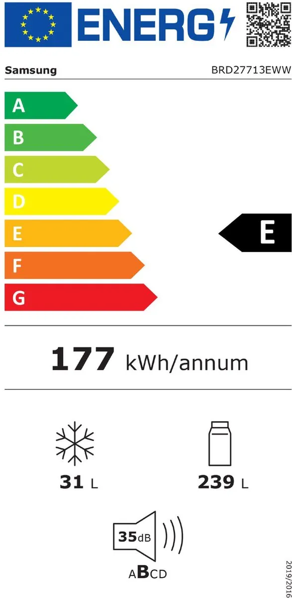 Samsung BRD27713EWW Inbouwkoelkast met vriezer 270L
