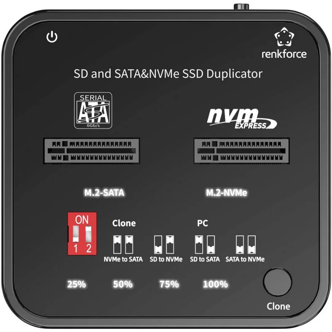 Renkforce RF-6696054 Harde Schijf-Kopieerstation - M.2 PCIe NVMe/SATA & SD/SDXC