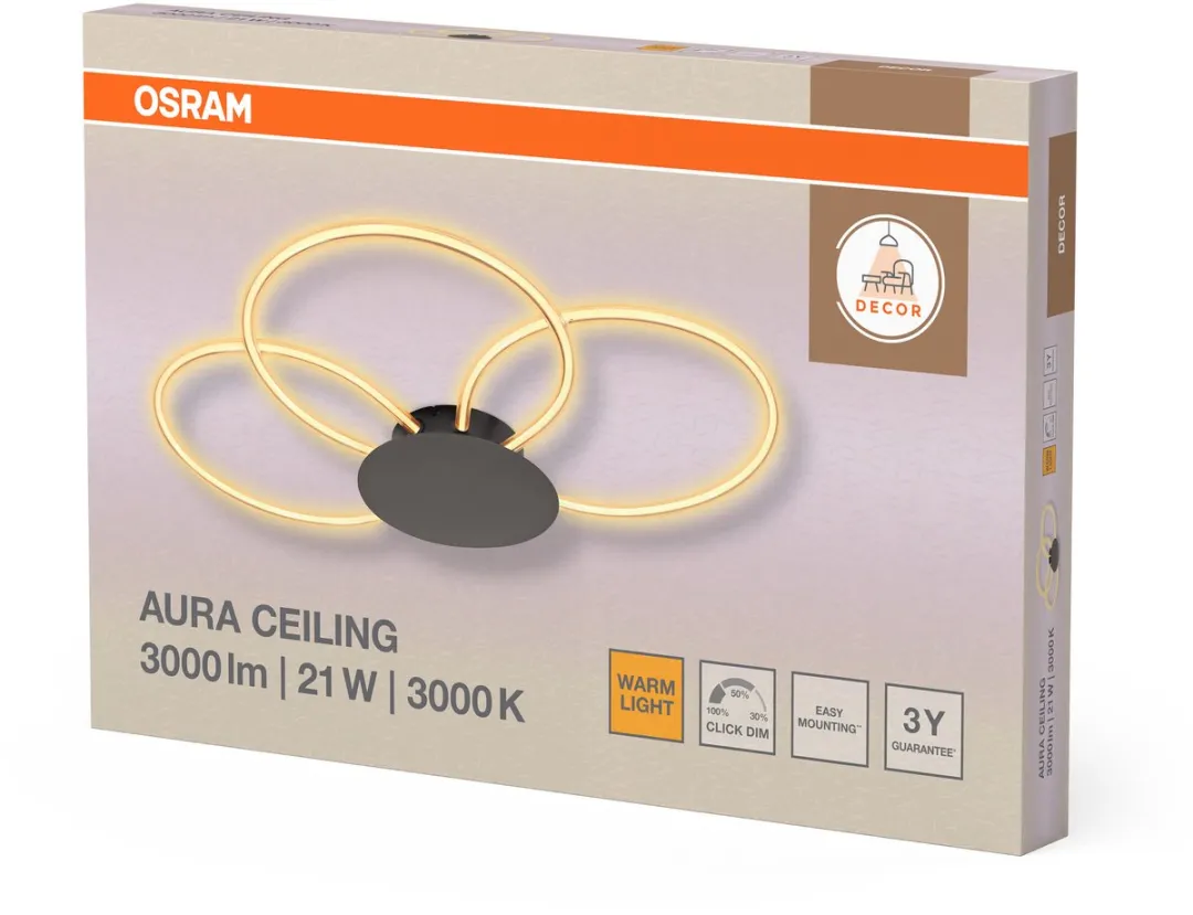 Osram Decor Aura Plafondlamp 21W - 2200lm - 3000K - Donkergrijs - afbeelding 6 van 6