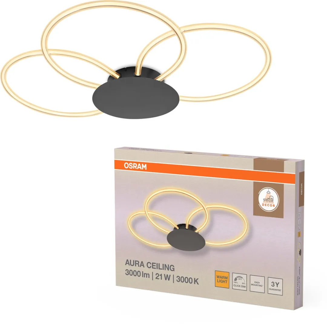Osram Decor Aura Plafondlamp 21W - 2200lm - 3000K - Donkergrijs
