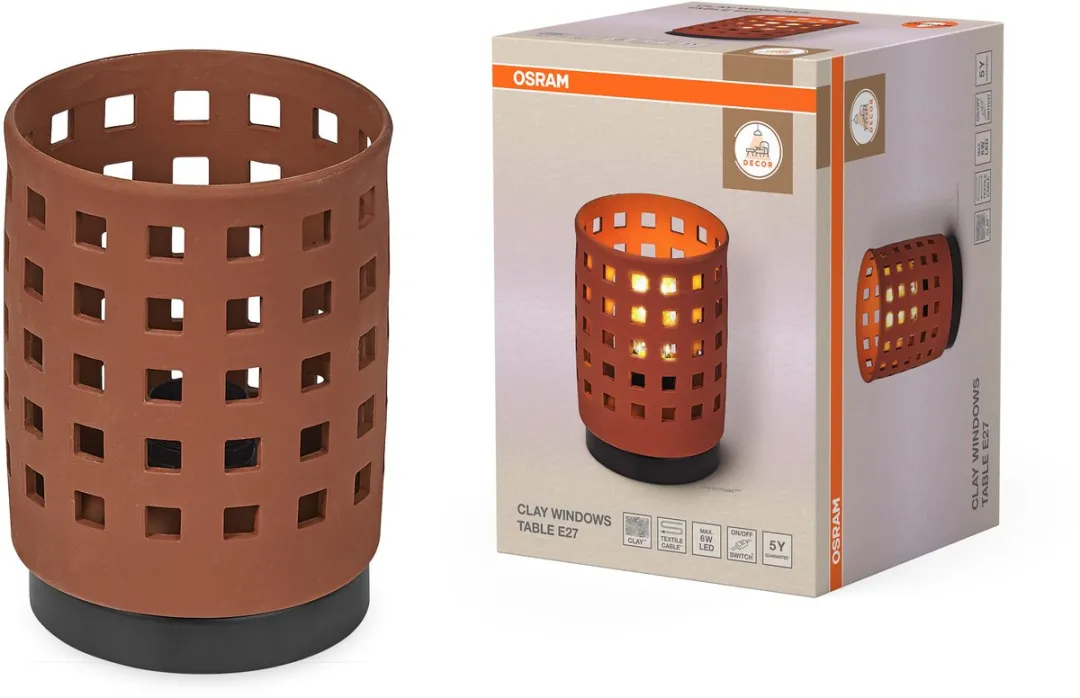 Osram Decor Clay Windows Tafellamp E27 - 145mm Bruin