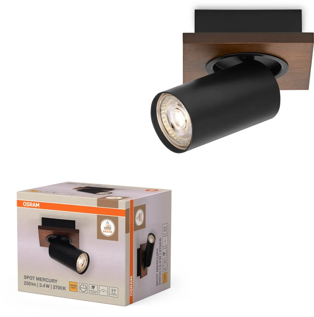 Osram Decor Spot Mercury GU10 - 3,4W 230lm Warm Wit - Houtlook Zwart