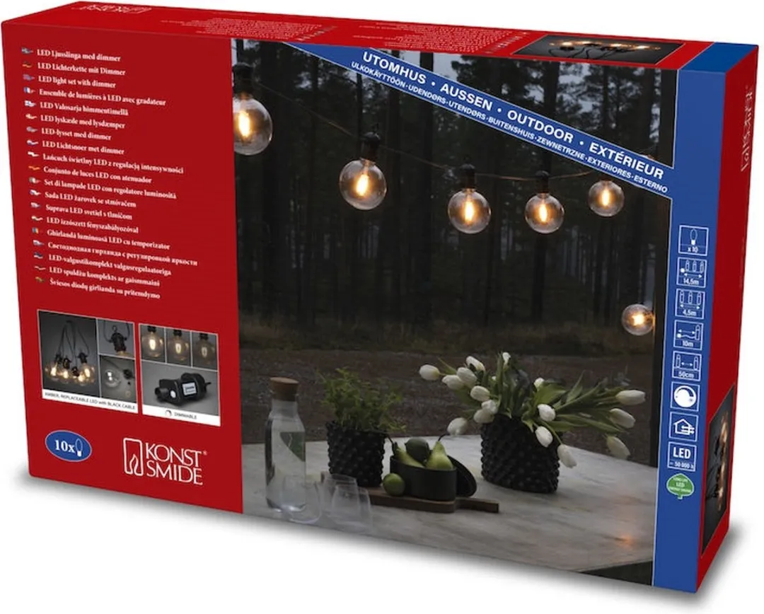 Konstsmide Sweden 2393-800 Snoerverlichting - 10 Lampen Extra Warm Wit - 450cm - 24V