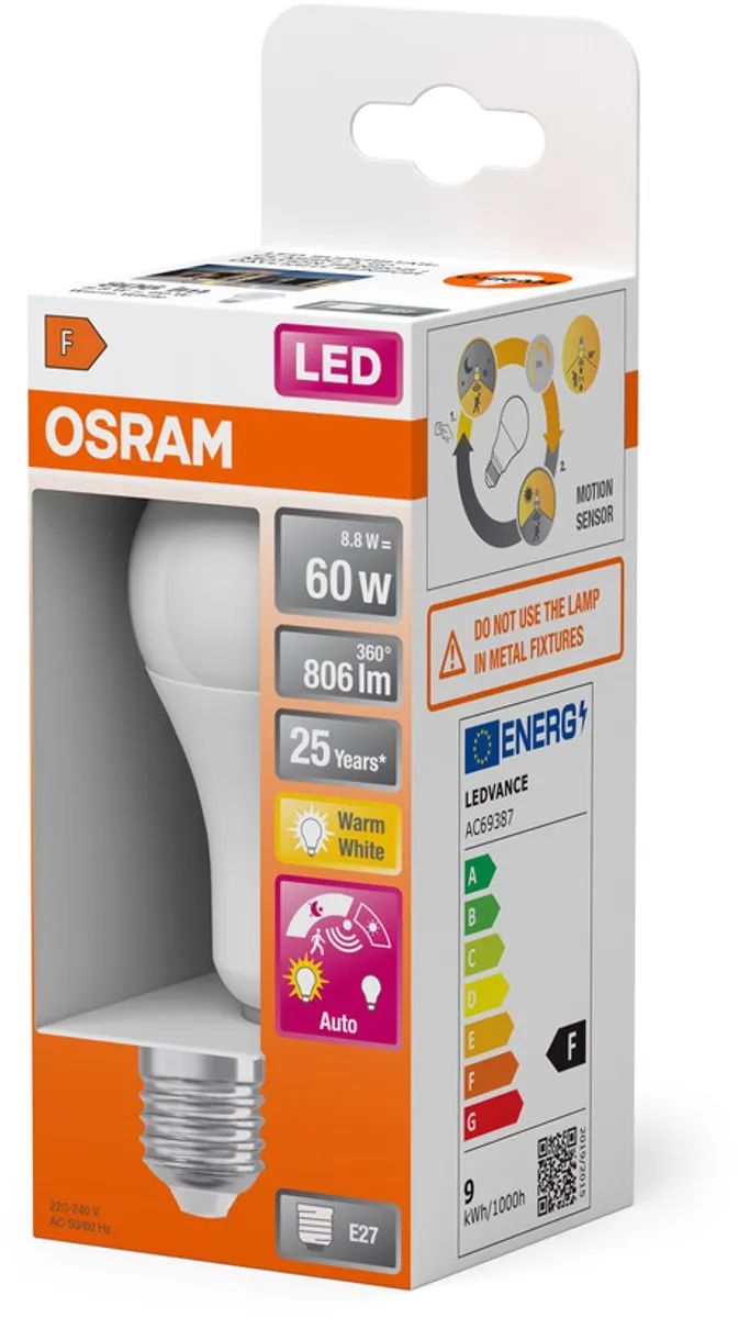 Osram LED A60 E27 8.8W 806lm 2700K Warm Wit - Helder