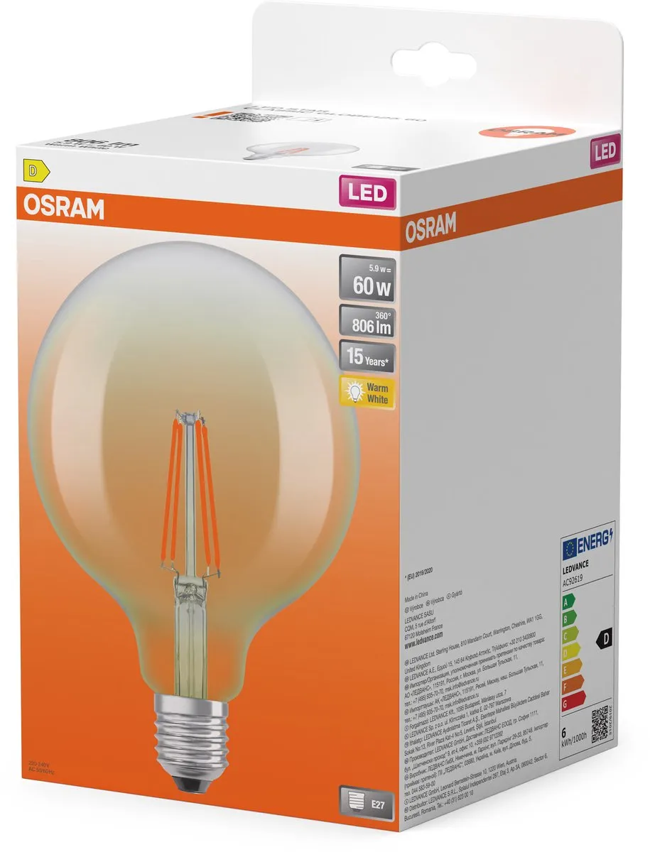 Osram LED-lamp Star Globe G125 60 Filament 5,9W E27 - 806lm Warm wit
