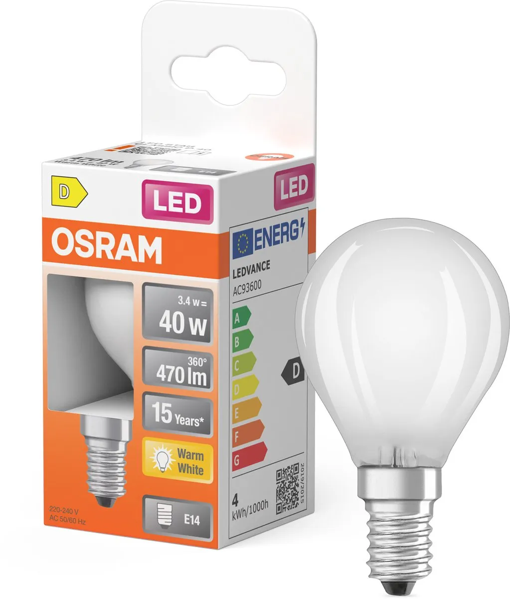 Osram LED ST CL P GL FR 40 3.4W/827 E14 - Mat - 2700K