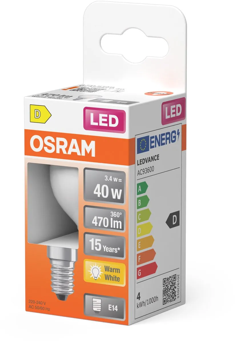 Osram LED ST CL P GL FR 40 3.4W/827 E14 - Mat - 2700K