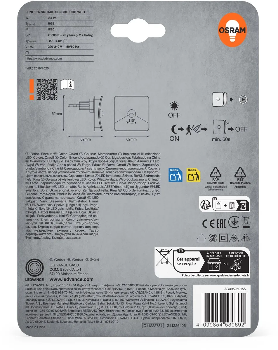 Osram Lunetta Square Sensor RGB Nachtlampje - Wit - afbeelding 6 van 6
