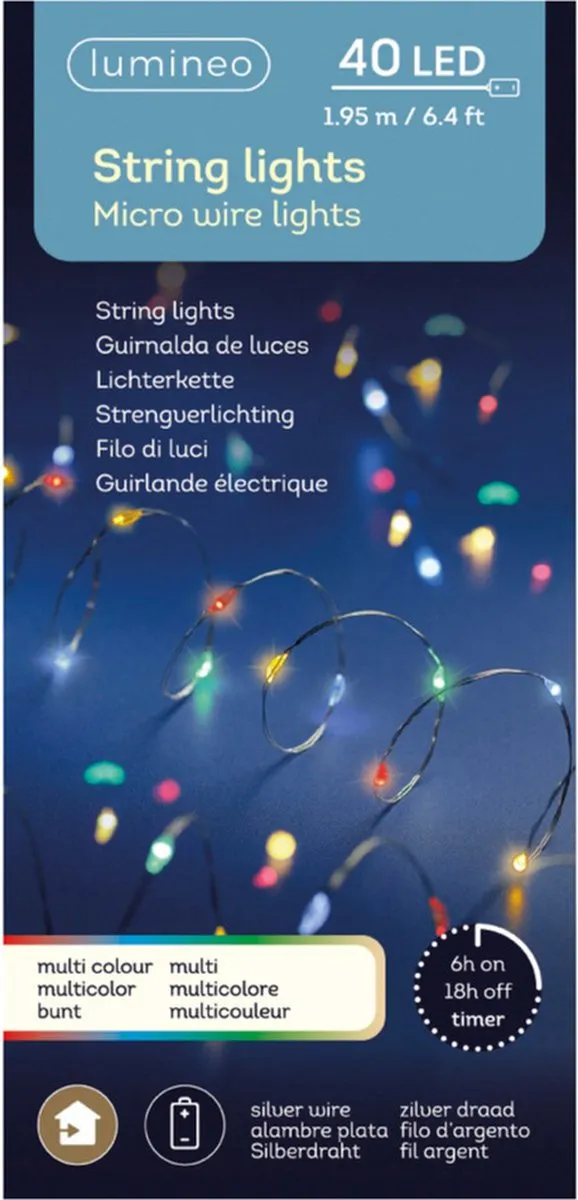 Lumineo Micro Kerstverlichting 40 LED - 195cm - Zilver - Multicolor
