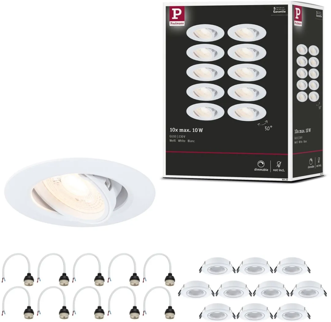 Paulmann Inbouwlamp Set 10x GU10 90mm Wit