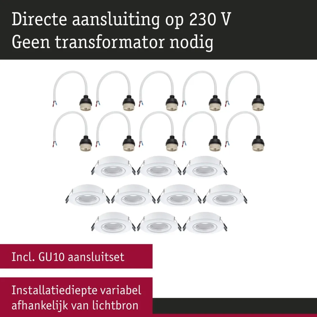 Paulmann Inbouwlamp Set 10x GU10 90mm Wit - 10x10W