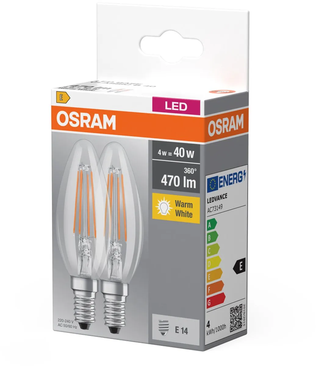 Osram LED-lamp E14 4W Warm Wit 2700K - 2 Stuks