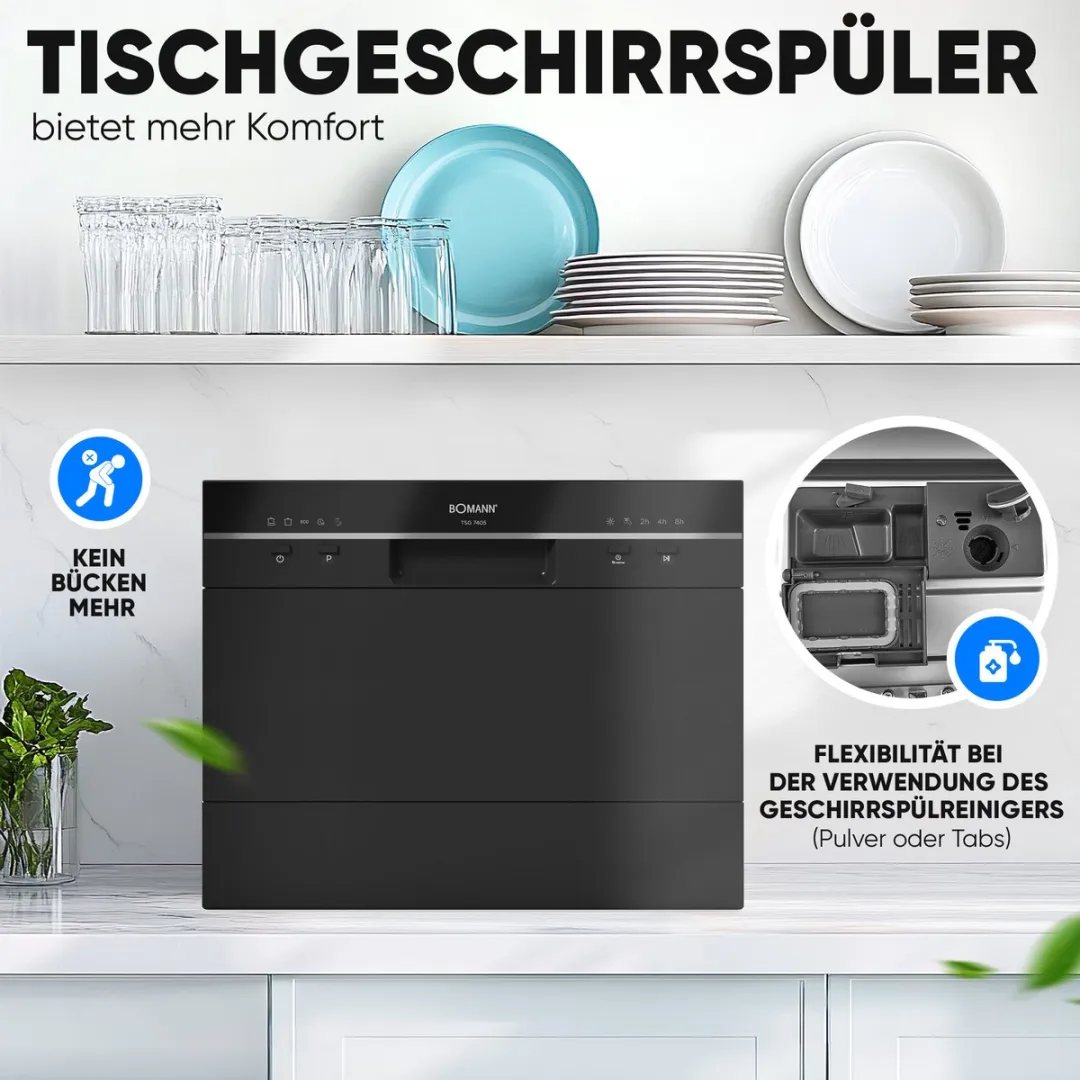 Bomann TSG 7405 Mini Vaatwasser - 6 Couverts - Zwart
