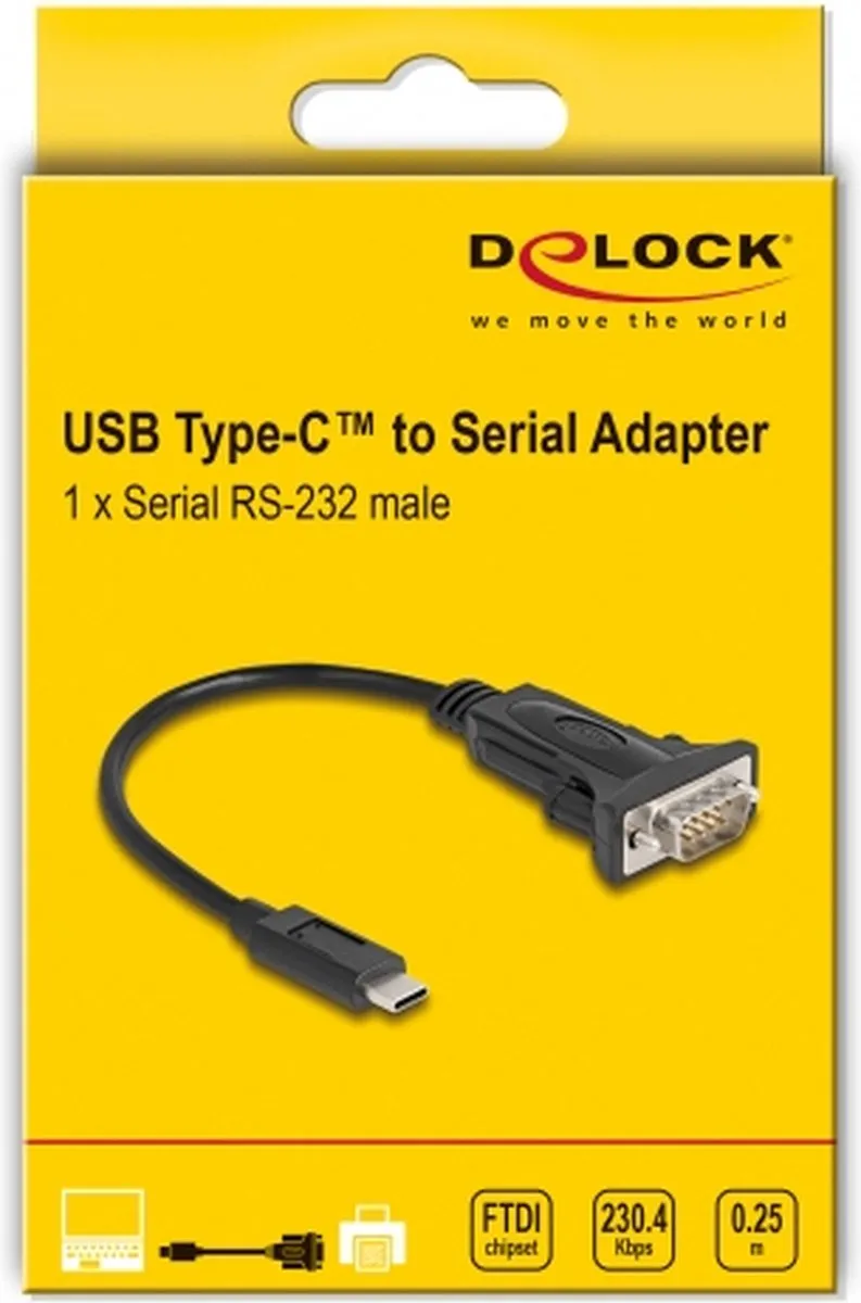 Delock USB Type-C naar RS-232 Adapter 9-pin - 0,25m - Zwart