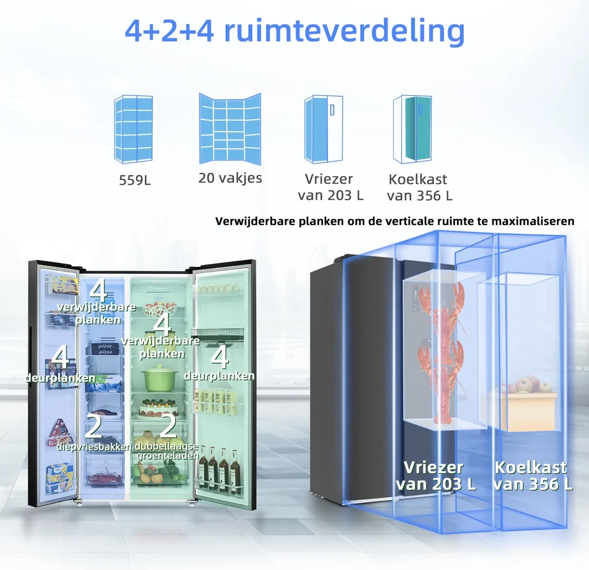 CHiQ FSS559NEI42D Amerikaanse Koelkast 559L - No Frost - 5,5L Waterdispenser