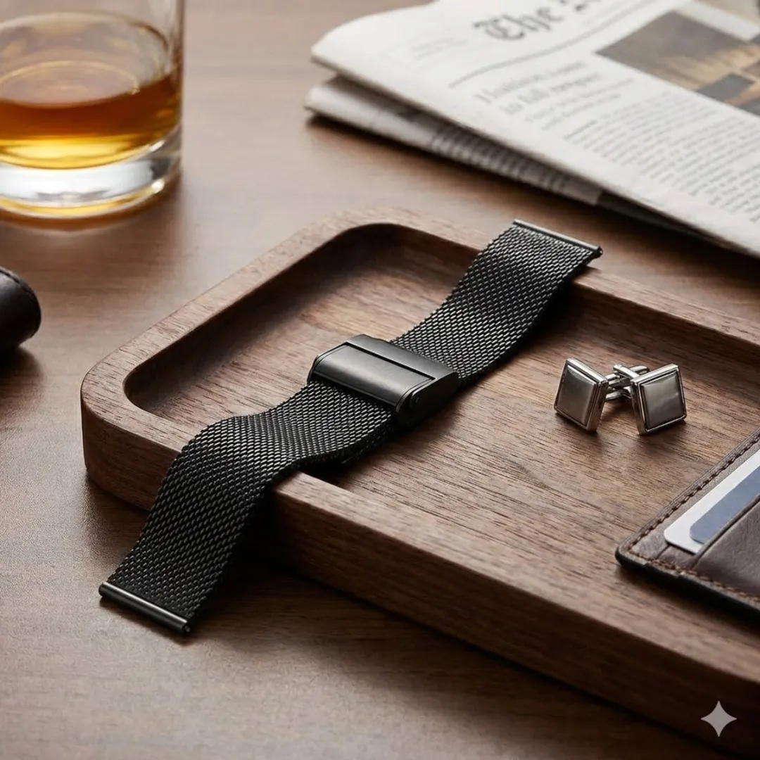 NUVEX Zwart Mesh Horlogeband 14mm - Smartwatch - Verstelbaar