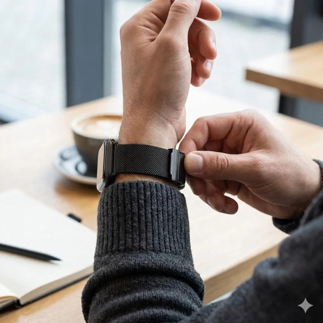 NUVEX Zwart Mesh Horlogeband 14mm - Smartwatch - Verstelbaar