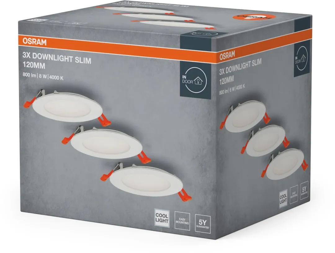 Osram Essential LED Inbouwspot 120mm 8W - 3 Stuks - Koel wit 4000K