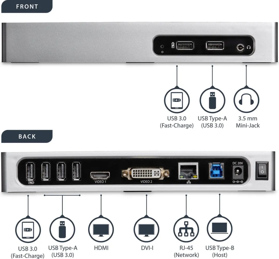Startech DK30ADD USB Hub - 1x HDMI - Zwart/Zilver