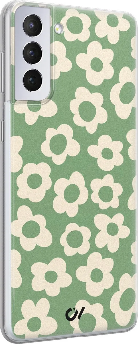 Casevibes Samsung Galaxy S21+ Hoesje - Groen Retro Cute Flowers
